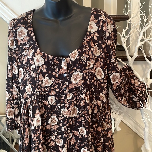 Demin & Supply Ralph Lauren Stunning Brown Floral Peasant Dress Blouse - Picture 5 of 10